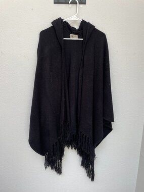 "Look by M New York" Hooded Fringe Knit Poncho